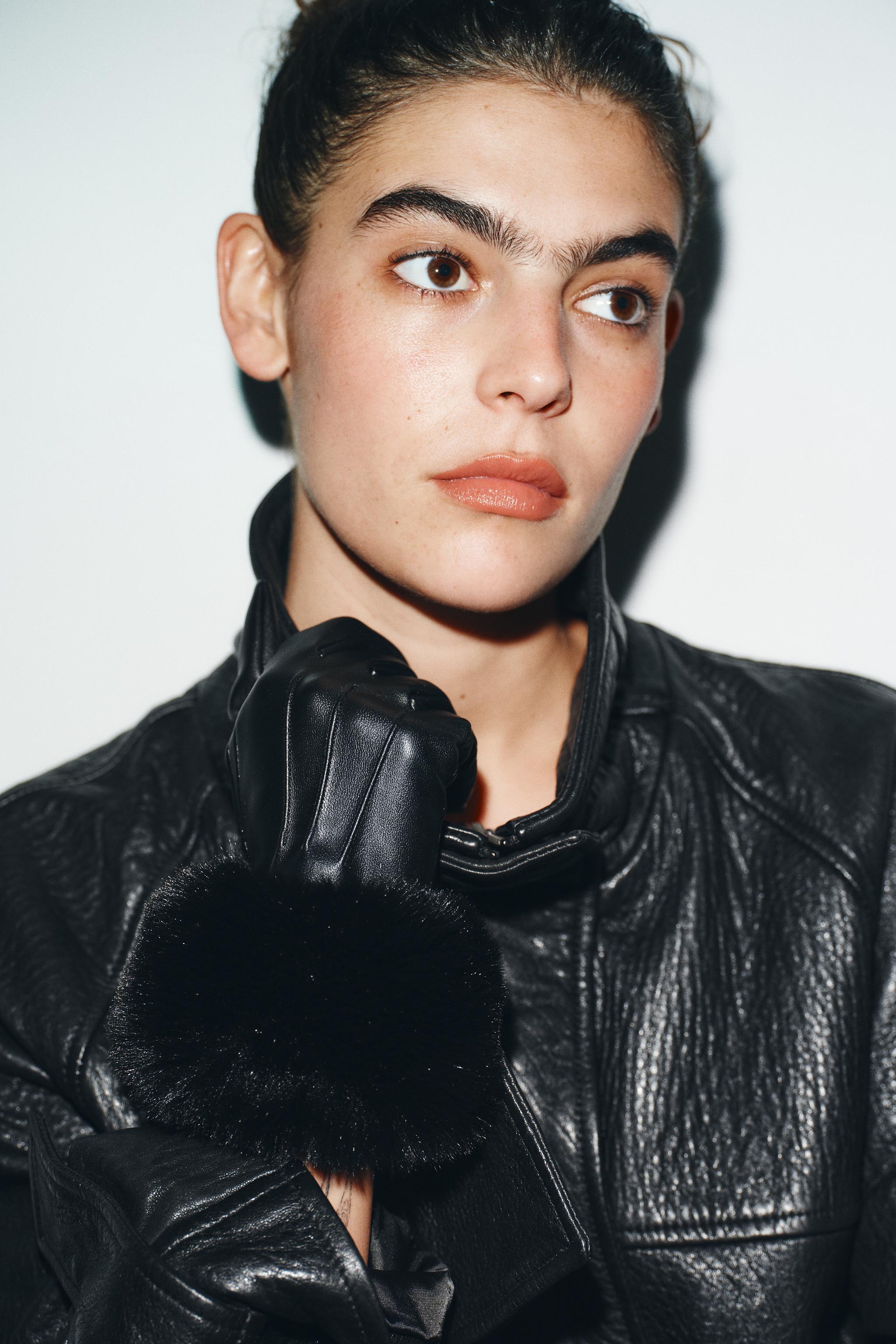 FAUX LEATHER FUR GLOVES